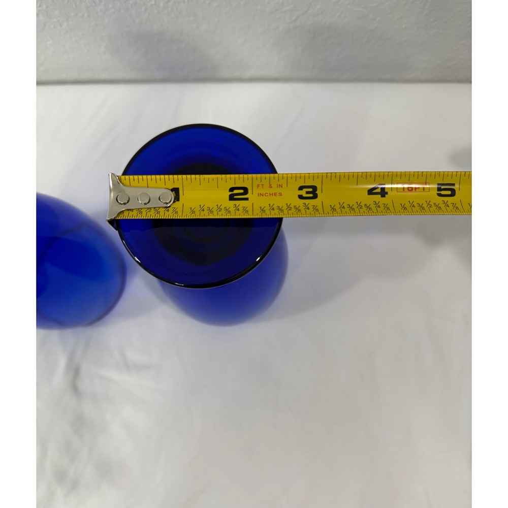Cobalt Blue Footed Glasses Set Of 2 Vintage Drinking Goblets Barware - Picture 4 of 6